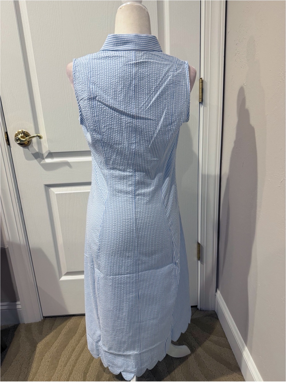 NWOT Pappagallo Light Blue Seersucker Sleeveless Button-Front Dress - Picture 3 of 4